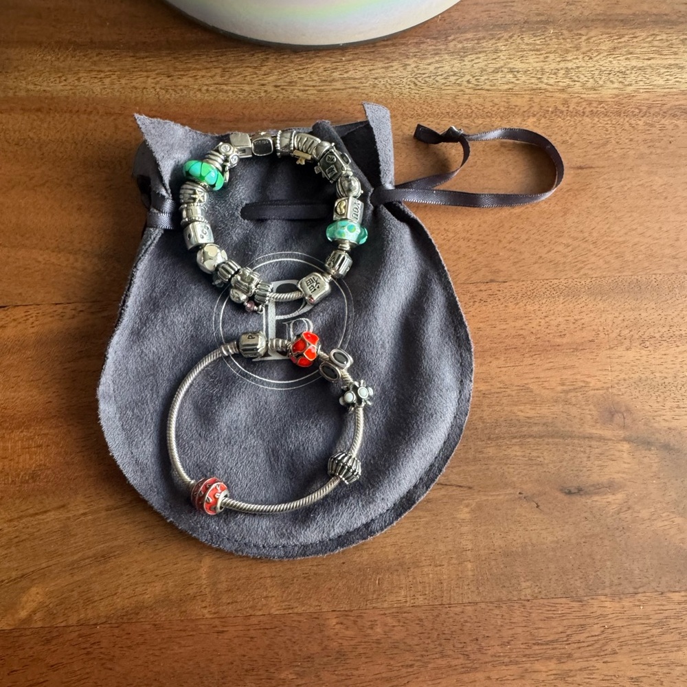 Pandora Silver Bracelets with Red and Green Accents